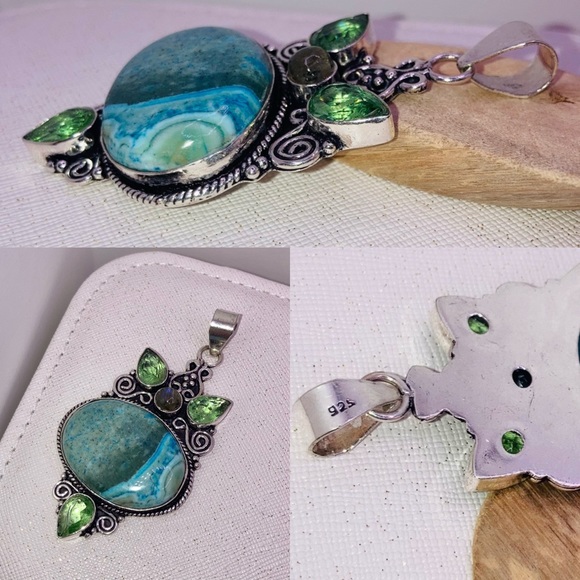 Dendritic Opal • Peridot • Labradorite Gemstone Handmade Pendant - Picture 4 of 4